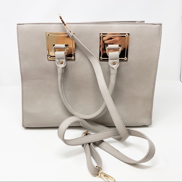 NWT Large Pleather Gold Plated Satchel Shoulder Bg - Picture 2 of 5